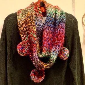 Betsy Johnson Rainbow Pom Pom Infinity Scarf